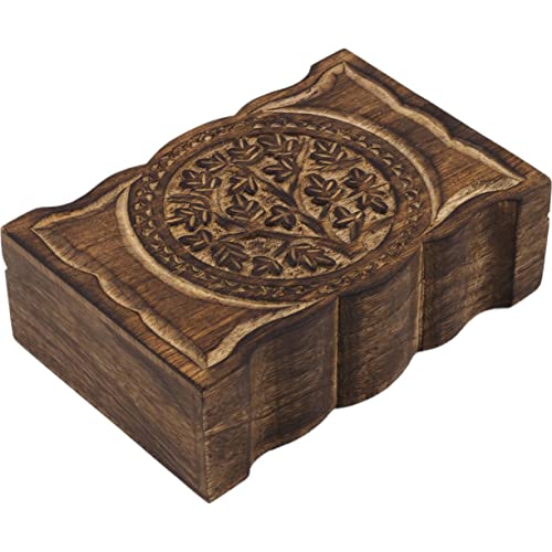 Craft&Style Deko Schatulle Kästchen Box Schachtel Kiste Dose aus Holz mit Deckel | Lebensbaum natur | L x B x H: 15 x 23 x 8 cm von Craft&Style