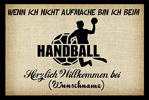 Crealuxe Fussmatte mit Wunschtext/Wunschname Wenn ich Nicht aufmache - Handball - 60x40 cm - Gummi Rückseite/rutschfest - Filzoberfläche - Bedruckte Türmatte - Innenmatte - Schmutzmatte von Crealuxe