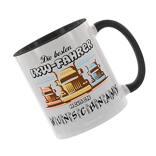 Crealuxe Kaffeetasse - die besten LKW Fahrer heißen (Wunschname) -Spruchtasse, Bürotasse, bedruckte Keramiktasse, Tasse mit Spruch, Hochwertige Kaffeetasse (Schwarz) von Crealuxe