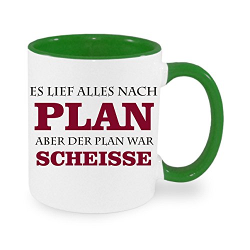 Es lief alles nach Plan - aber der Plan war Scheisse Kaffeetasse mit Motiv, Tasse mit Druck, auch individuell mit Spruch, Foto, Wunschtext, Wunschname (Grün) von Crealuxe