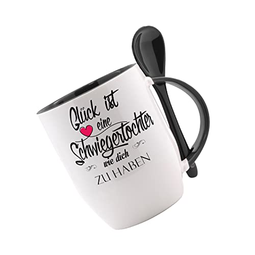 Tasse mit Löffel Glück ist eine Schwiegertochter wie dich zu haben. ..... NEU Löffeltasse, Kaffeetasse mit Motiv,Bürotasse, bedruckte Tasse mit Sprüchen oder Bildern - von Crealuxe