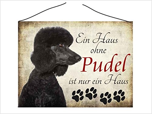 Creativ Deluxe Türschild Vintage Schild Kratzfest Dekoschild Hundedeko Wandschild Nostalgie Holzschild Geschenk - EIN Haus ohne Pudel ist nur EIN Haus von Creativ Deluxe