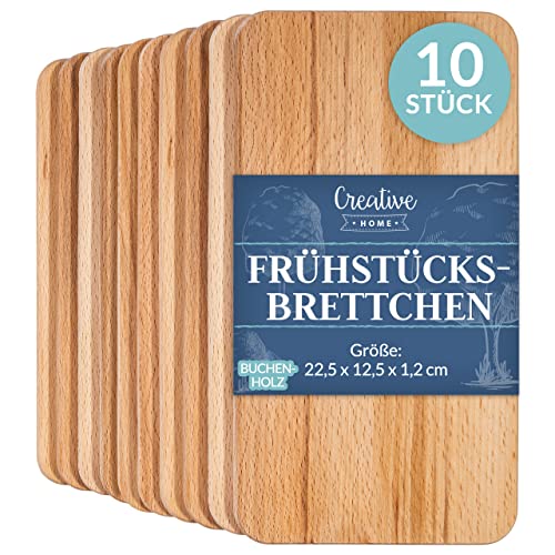 Creative Home 6 x Frühstücksbrettchen Holz Set | 22.5 x 12.5 x 1.2 cm | Holzbrettchen Schneidebrett Brett | Umkehrbar Schneidbrett Brettchen | Frühstücksbrett Holzbrett Küche für Brot Fleisch Gemüse von Creative Home