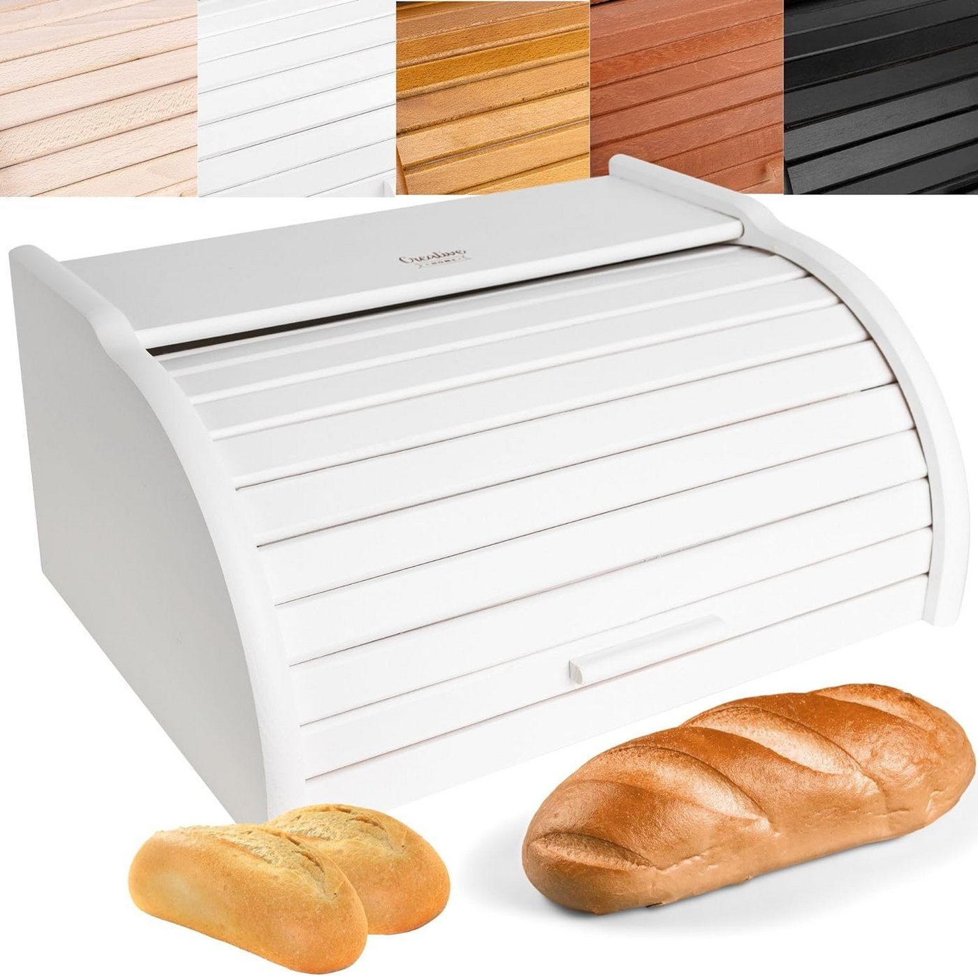 Creative Home Brotkasten Holz 38 x 28,5 x 17,5 cm Brotkiste mit Rolldeckel Brotbox von Creative Home