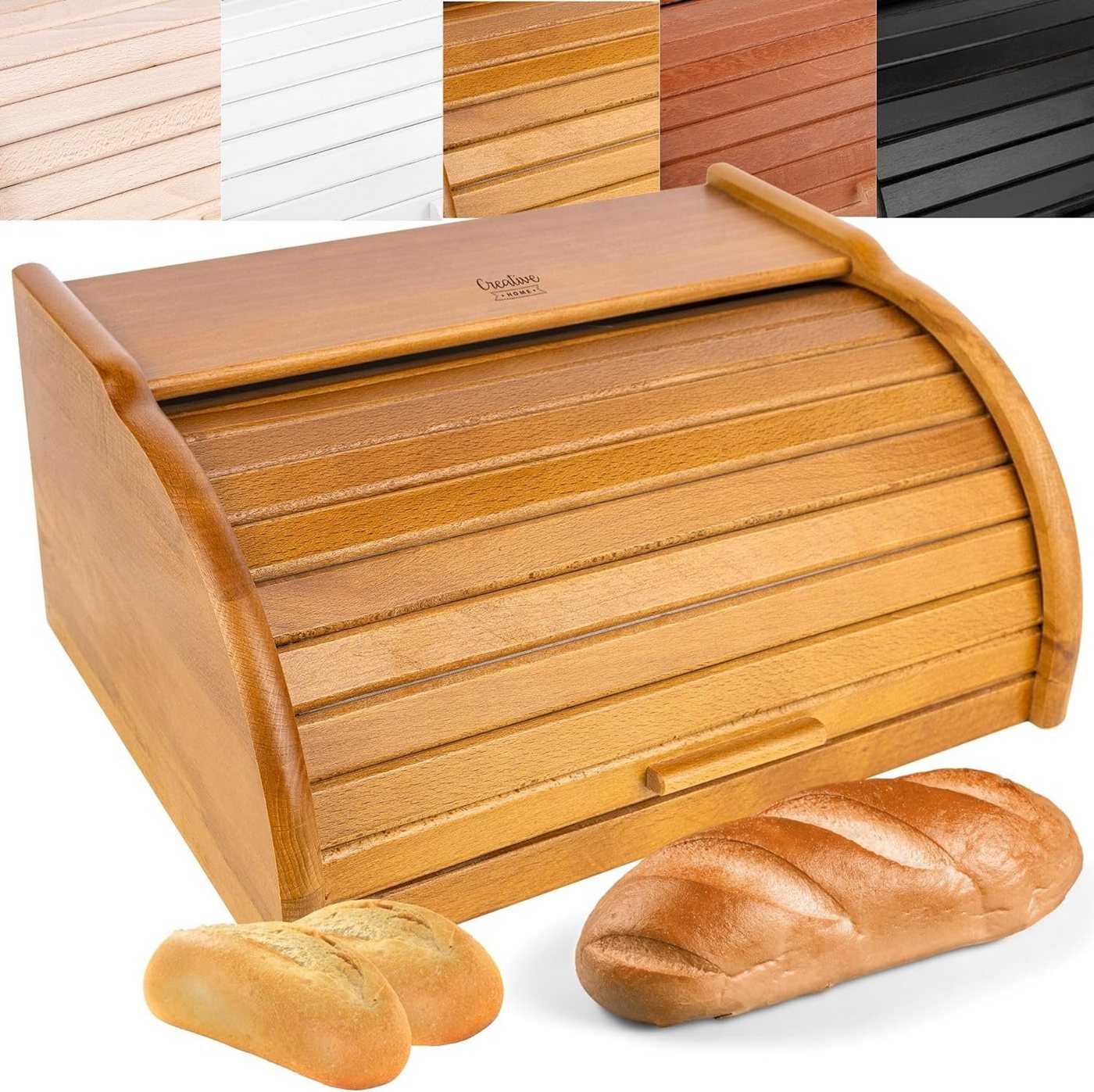 Creative Home Brotkasten Holz 38 x 28,5 x 17,5 cm Brotkiste mit Rolldeckel Brotbox von Creative Home