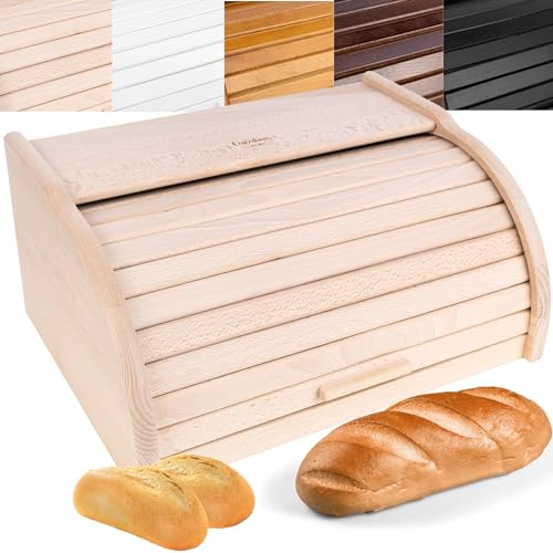 Creative Home Brotkasten Holz | 38 x 28,5 x 17,5cm (+/-1cm) | Perfekte BrotBox für Brot Brötchen Kuchen | Brotkiste mit Roll-Deckel | Natürliche Brot-Kiste | Brotbehälter für Jede Küche von Creative Home