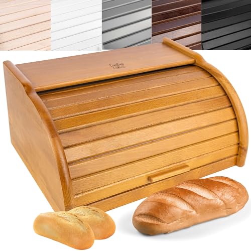 Creative Home Erle Brotkasten Holz | 38 x 28,5 x 17,5cm (+/-1cm) | Perfekte BrotBox für Brot Brötchen Kuchen | Brotkiste mit Roll-Deckel | Natürliche Brot-Kiste | Brotbehälter für Jede Küche von Creative Home