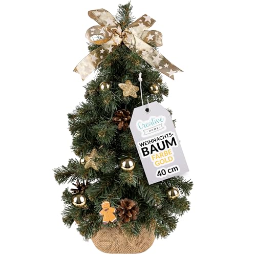 Creative Home Weihnachtsbaum Geschmückt Gold | Höhe 40 cm | Künstlicher Weihnachtsbaum klein Tannenbaum Mini | für Tisch Schreibtisch Büro | Innen & Außen | Weihnachtsdeko Geschenk von Creative Home