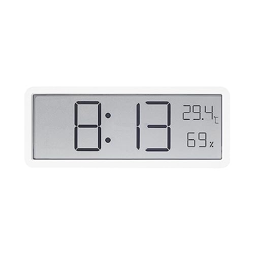 Creperture 20cm Digitale LCD Wanduhr mit Temperatur Luftfeuchtigkeit Wecker 12/24 Stunden Schlank für Schlafzimmer, Heimbüro, Weiß von Creperture