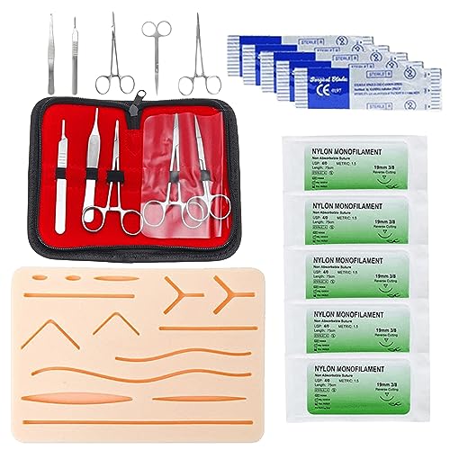 Chirurgisches Nahtset: Nahtmaterial Chirurgie, Suture Practice Kit, Wundnaht Übungsset, Silikon-Nähkissen mit Werkzeugsatz,Nahtübungsset Chirurgisches Nahtset Geschenk für Medizinstudenten,Tierärzte von Cresbel