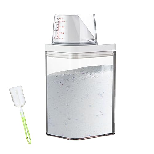 Cresbel Waschmittel Aufbewahrungsbox: 1100 ml Waschmittelspender mit Messbecher und Schwammbürste, Wiederverwendbar Klarer Waschpulver Aufbewahrungsbox für Flüssigwaschmittel, Festwaschmittel von Cresbel