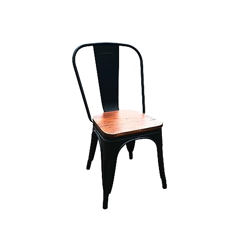 Cribel 4er Set Stühle Industrial Metall schwarz Sitz aus Holz geeignet für Außen-und Innenausstattung im industriellen Stil, 44x44x84 von Cribel