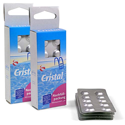 Cristal 4 x 30 Ersatztabletten für Wassertestgerät pH und Aktivsauerstoff im Poolwasser - 2er Nachfüllpack für Pool-Messgerät, pH- und Sauerstoff-Wert, Pooltester manuell von Cristal