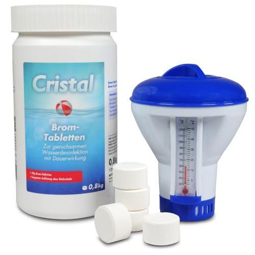 Cristal Bromtabletten (20g) + Dosierschwimmer | Geruchsarme und zuverlässige Wasserdesinfektion mit Dauerwirkung | Alternative zu Chlor | Langsam löslich rückstandsfrei | Wirksam wie Chlor von Cristal