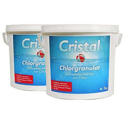 Cristal Chlorgranulat schnell löslich 2 x 5 kg, schnelle Wirkung - zur Schnelldesinfektion und Schockchlorung im Pool von Cristal