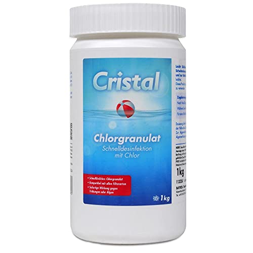 Hochwirksames Chlorgranulat | Schnelldesinfektion mit Chlor | Kompatibel mit Allen Filterarten | Sofortige Wirkung gegen Trübungen und Algen | Schnell löslich Stoßchlorung Pool Whirlpool | 1 Kg von Cristal