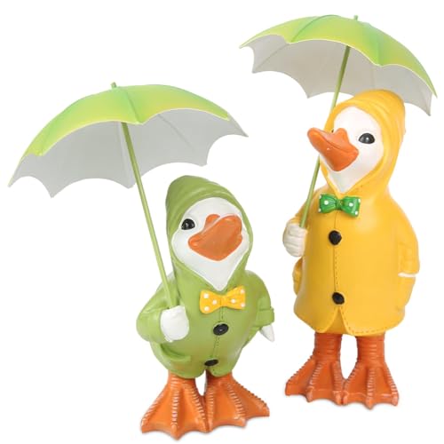 Ctwezoikmt 2er Pack Dilly and Dally Garden Ducks Set Kit mit Abnehmbarem Sonnenschirm Gartenornamenten Outdoor-Novelty-Stehskulptur-Set-Kit von Ctwezoikmt