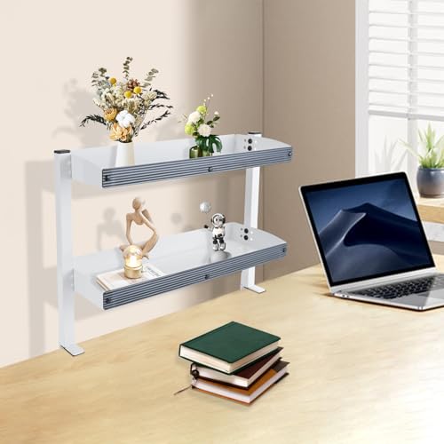 CuCummoo Schreibtischregal mit Klemmvorrichtung, 2-stufiges Regal mit verstellbarem Ablagefach zur Aufbewahrung von Spielgeräten Büromaterial Laptops 44 * 39.3 * 15.3cm (Weiß) von CuCummoo