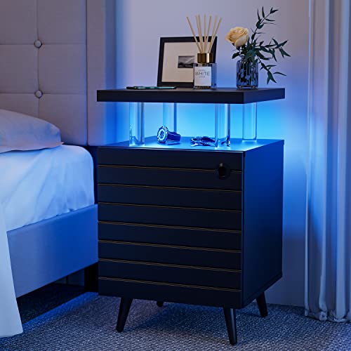 Cubehom LED Nachttisch Weiss Nachtschrank mit 2 Ablagen Nachtkästchen für Schlafzimmer, Wohnzimmer, Büro von Cubehom