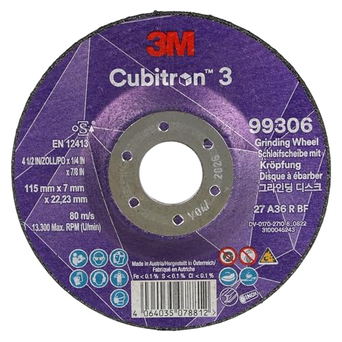 3M Cubitron 3 Schruppscheibe, 99306, 36+, T27, 115 mm x 7 mm x 22,23 mm, EN, 10/Pack, 20 Stück/VE von Cubitron