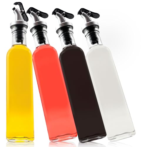 Cucino Essig und Ölflaschen Set mit Trichter und Etiketten im 4er Pack - Ölflaschen zum Befüllen mit Essig und Olivenöl, Ölflasche aus Glas mit Ausgießer | 4x 250ml von Cucino