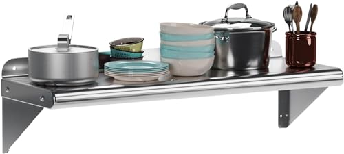 CuisinAid Edelstahl-Regal, 30,5 x 91,4 cm, NSF-Zertifiziert, 122,5 kg, kommerzielles Metall-Wandregal mit Rückwand für Küche, Restaurant, Lebensmittel-LKW, Garage, Waschküche von CuisinAid