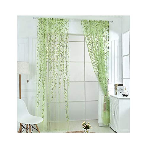 Cutefly Vorhang aus Voile, Tüll, grün, 2 Stück, Salix-Blätter, Weidenmotiv, durchscheinend, für Zimmerfenster, Textil, lichtgrün, 100 * 270cm von Cutefly