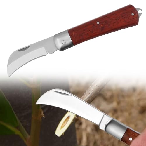 Cutiolly Gartenhippe,Taschenmesser,Hakenmesser,Garten Taschenmesser,Outdoor Garden Knife,Multifunktionale Okuliermesser,Outdoors Okuliermesser,Edelstahl Klappgarten Knospungs Messer von Cutiolly