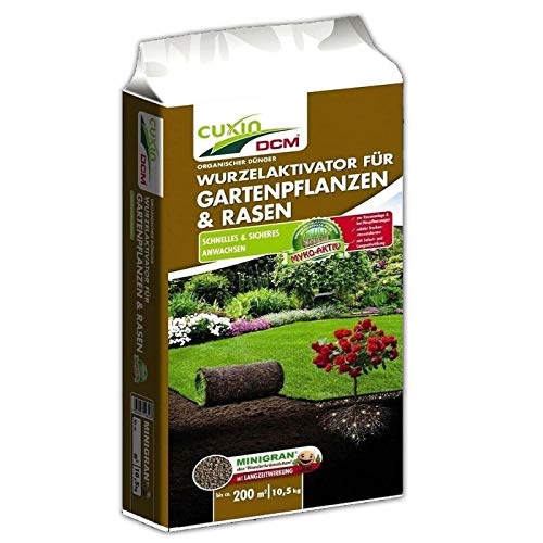 CUXIN DCM Wurzelaktivator für Gartenpflanzen & Rasen - Bodenaktivator - Mit MINIGRAN® TECHNOLOGY - Neuanlage - organisch-mineralischer NPK-Dünger - 10,5 KG für 200qm von Cuxin