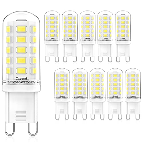Cxyemt G9 LED Lampe 3W Ersetzt 28W 33W 40W Halogenlampen, 6000K Kaltweiß G9 LED Leuchtmittel Glühbirne, AC 220-240V, Nicht Dimmbar, Kein Flickern Energiesparlampe, 10er Pack von Cxyemt