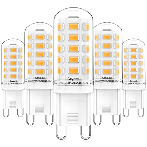 Cxyemt G9 LED Lampen 3W Ersetzt 28W 33W 40W Halogenlampen, 2700K Warmweiß G9 LED Energiesparlampe Glühbirne, AC 220-240V, Nicht Dimmbar, Kein Flickern Leuchtmittel, 5er Pack von Cxyemt