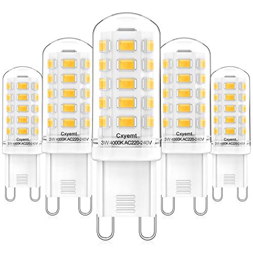 Cxyemt G9 LED Lampen 3W Ersetzt 28W 33W 40W Halogenlampen, Neutralweiß 4000K G9 LED Energiesparlampe Glühbirne, AC 220-240V, Nicht Dimmbar, Kein Flickern Leuchtmittel, 5er Pack von Cxyemt