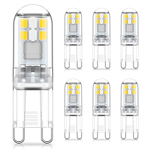 Cxyemt G9 LED Leuchtmittel, 2W LED Lampen Ersatz für 20W Halogenlampen, 6000K Kaltweiß Mini Glühlampe Birne, Kein Flackern Nicht Dimmbar AC 220-240V, 6 Stück von Cxyemt