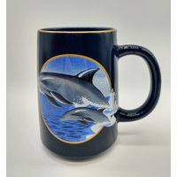 Jahrgang Otagiri Sunrise Publikationen Blau Keramik Delphin Becher Japan von CynSellsVintage