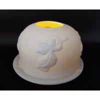 Lithopane Weiße Keramik Fee Lampe Mit Engel Kerzenhalter von CynSellsVintage