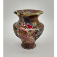 Raku Art Pottery Metallic Glasur Kleine Knospenvase Signiert von CynSellsVintage