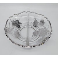 Vintage Klarglas Mit Silber Overlay Blätter Geteilte Nuss/Relish Schale von CynSellsVintage