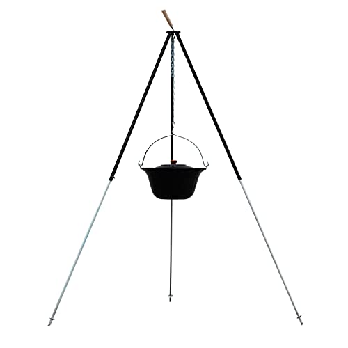 Czaja Feuerschalen® Dreibein mit Kessel 180 cm und 10 Liter Gulaschkessel für Feuerschale - Ungarischer Gulaschtopf mit Teleskop Dreibein für Feuerschale und Feuerstelle von Czaja