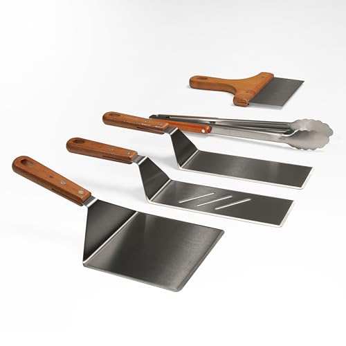 Grillbesteck für Feuerplatte 5 Teilig - Grillwender BBQ Edelstahl - Grillspachtel für Plancha von Czaja