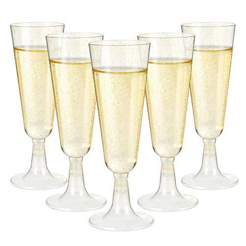 Czemo Sektgläser Plastik 20 Stück Sektgläser Kunststoff Sektglas Hartplastik Becher Champagnergläser Kunststoff Weingläser Sektgläser Gold Sektflöten Champagne Glasses für Hochzeit Geburtstage Partys von Czemo