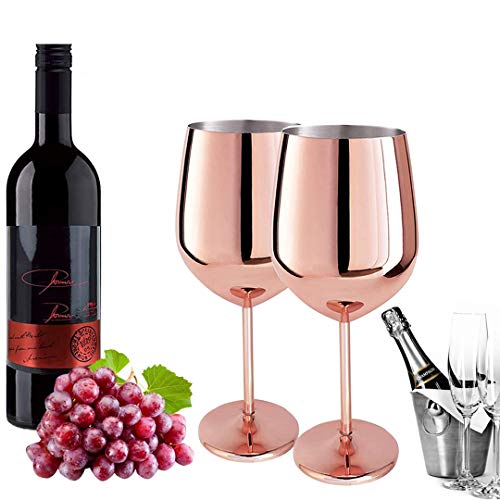 D L D Zweiteiliges Weinglas Kupfer Rotweinglas Sektglas Edelstahl gebürstet Sektglas Edelstahl Weinglas passend für jede Veranstaltung Rosegold 500ml. von D L D