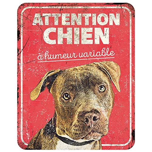 D&D Home, Warnschild "Attention au Hund", 25 x 20 x 0,3 cm, französische Version, roter Hintergrund, Warnschild aus Metall, rostbeständig, mit lustigem Text von D&D Home