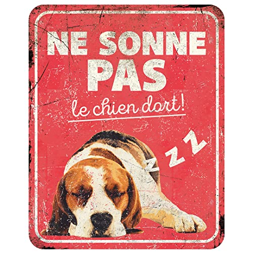 D&D Home, Warnschild "Attention au Hund", 25 x 20 x 0,3 cm, französische Version, roter Hintergrund, Warnschild aus Metall, rostbeständig, mit lustigem Text von D&D Home
