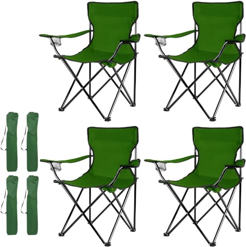 DA-MEIJULE Tragbarer, faltbarer Campingstuhl mit Tragetasche, tragbarer Outdoor-Stuhl für faltbaren Rasenstuhl, Outdoor-Campingstuhl mit Getränkehalter zum Angeln, Outdoor-Sport, 4 Stück, Grün von DA-MEIJULE