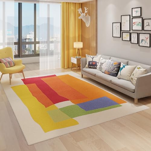 DAGIN Moderner, zeitgenössischer Bauernhaus-Teppich für Wohnzimmer, Schlafzimmer, mehrfarbiger Teppich – bunter, regenbogengestreifter moderner Teppich (Color : A, Size : 160x200cm) von DAGIN