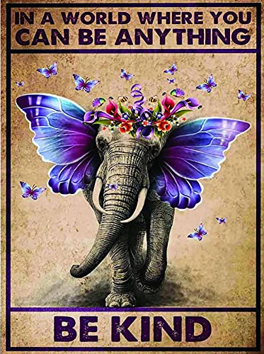 DAIERCY Retro Metallschild Elefant in A World Where You Can Be Anything Be Kind, Vintage Schild für Home Coffee Wanddekoration 20,3 x 30,5 cm von DAIERCY