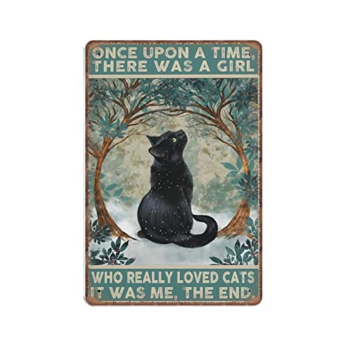 DAIERCY Vintage Metall-Blechschild Once upon A Time There Was A Girl Who Really Loved Cats Black Cat Girl Loves Cat Funny Retro Wall Art for Kitchen Bathroom Home Decor Gifts Sign 140 x 200 mm von DAIERCY