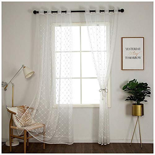 DAIHAN 2er Set Voile Vorhang Sheer Vorhänge mit Ösen Transparente Optik Gardine Ösenschal Wohnzimmer Fensterschal Lichtdurchlässig Dekoschal Schlafzimmer,Weiß,140x220cm(55x86)(2er Set) von DAIHAN