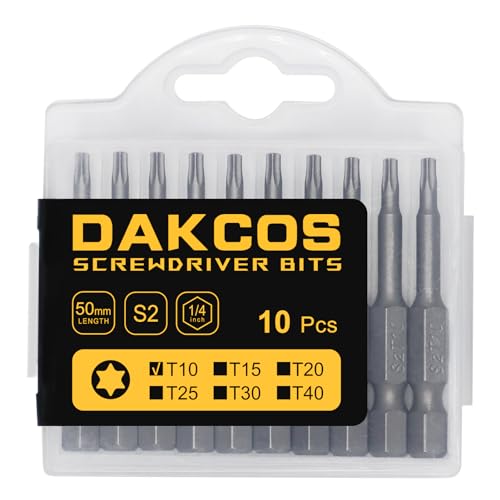 DAKCOS T10 Bit lang, Torx Bit T10, Bit-Sortiment aus S2 (Länge: 50 mm, 10 Stück) von DAKCOS