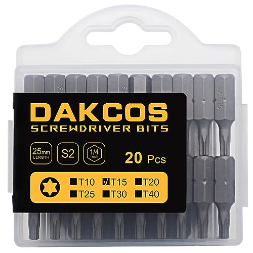 DAKCOS T15 Bit, Torx Bit T15, Bit-Sortiment aus S2 (Länge: 25 mm, 20 Stück) von DAKCOS